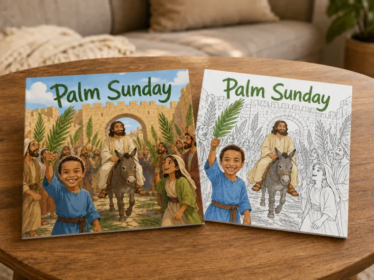 The paperback and the coloring book side by side on a blanket, crayons nearby.